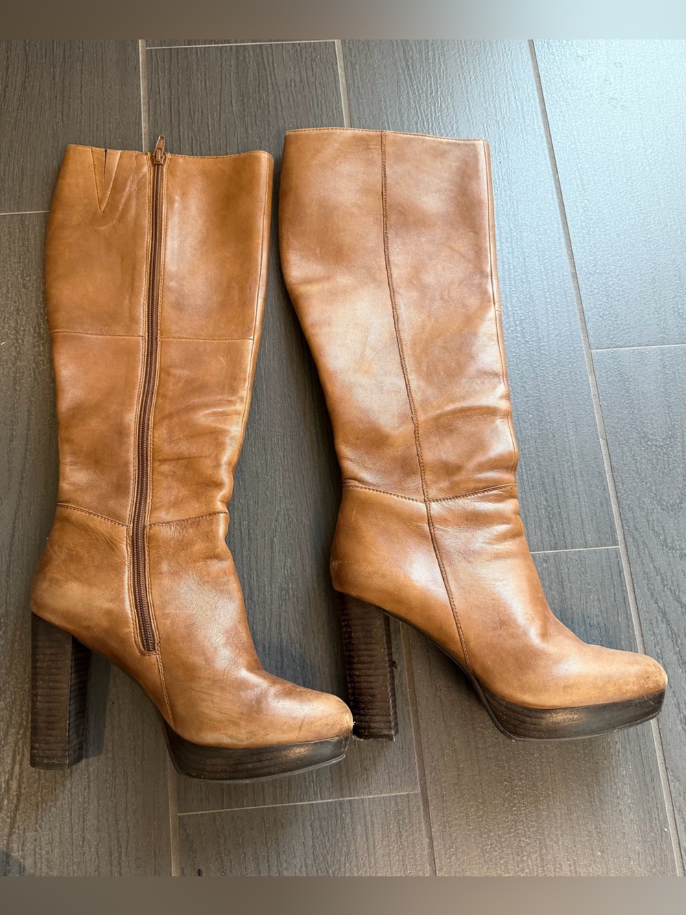 Women's Tall Leather Boots in Cognac Brown - Classic Knee-High Style
